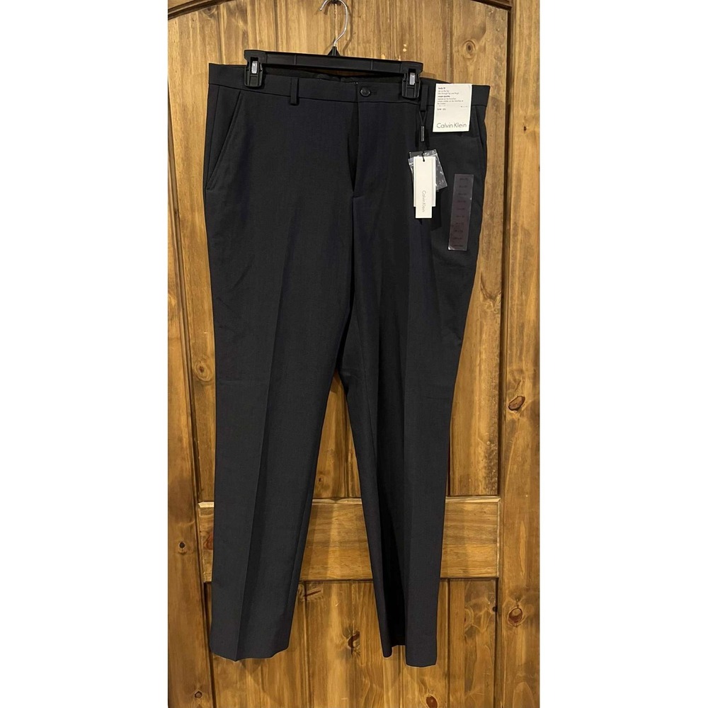 NWT Calvin Klein Dress Pants Mens 36X32 Black Flat Front Straight Leg Pockets